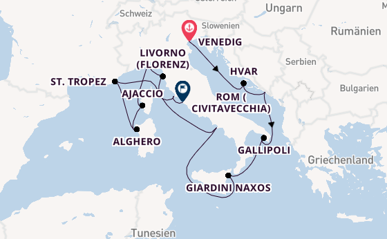 Westliches Mittelmeer ab Venedig, Italien auf der Silver Ray