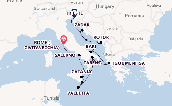 Mediterranean Sea from Rome (Civitavecchia), Italy with the Allura