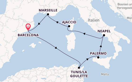 Westliches Mittelmeer ab Barcelona, Spanien auf der Carnival Sunshine