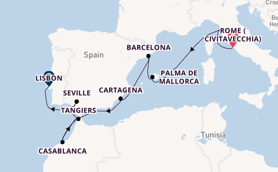 Western Mediterranean from Rome (Civitavecchia), Italy with the Azamara Onward