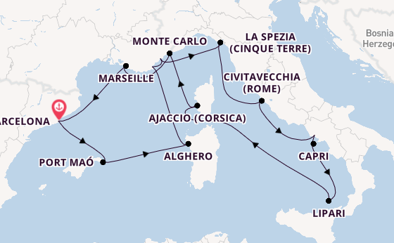 Westelijke Middellandse Zee vanaf Barcelona, Spanje met de EXPLORA I