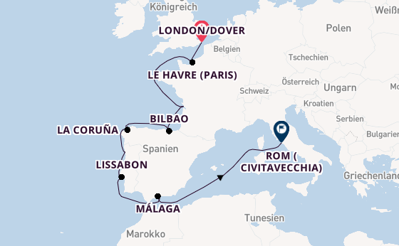 Westliches Mittelmeer ab London/Dover, Großbritannien auf der Carnival Legend