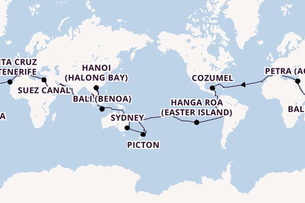 Round-the-World Trip from Rome (Civitavecchia), Italy with the MSC Magnifica