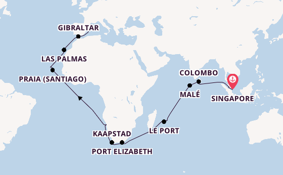 Zuidelijk Afrika vanaf Singapore, Singapore met de Mein Schiff 6
