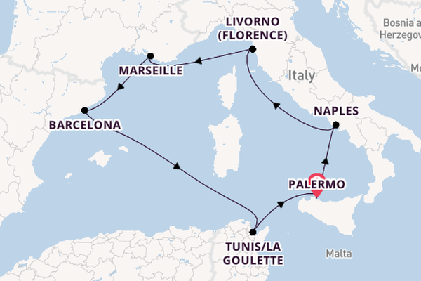 Western Mediterranean from Palermo, Sicily, Italy with the MSC Meraviglia