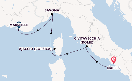 Westelijke Middellandse Zee vanaf Napels, Italië met de Costa Fascinosa