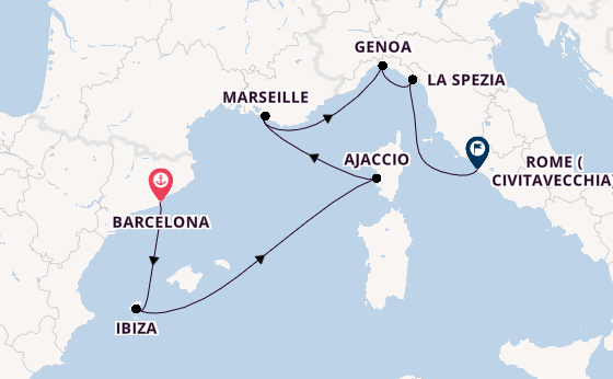 Western Mediterranean from Barcelona, Spain with the Sun Princess