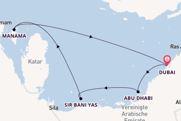Persischer Golf ab Dubai, Vereinigte Arabische Emirate auf AIDAprima
