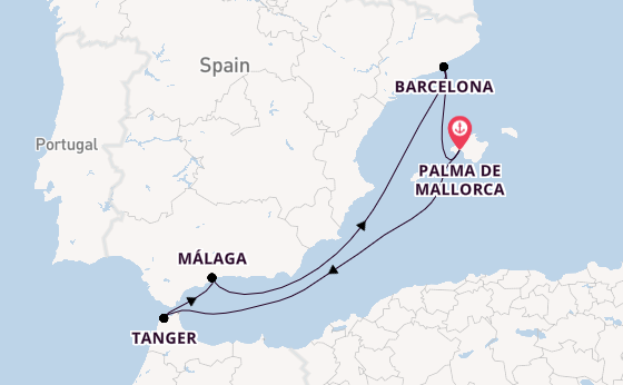 Westelijke Middellandse Zee vanaf Palma de Mallorca met de Mein Schiff Flow
