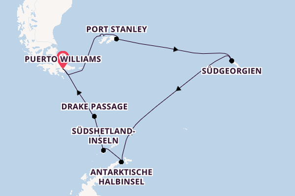 Antarktis ab Puerto Williams, Chile auf der Silver Wind