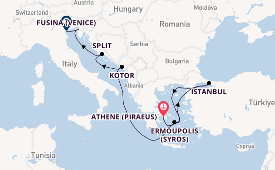 Middellandse Zee vanaf Athene (Piraeus), Griekenland met de EXPLORA II