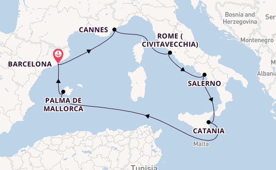 Western Mediterranean from United Kingdom with the Valiant Lady