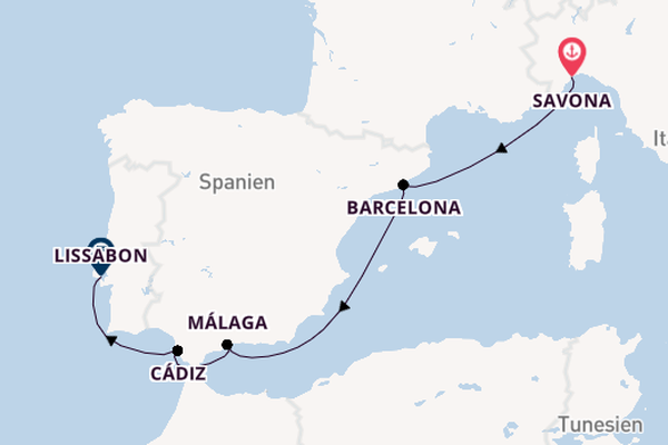 Westliches Mittelmeer ab Savona, Italien auf der Costa Diadema