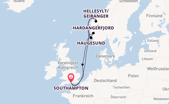 Norwegen ab Southampton, Großbritannien auf der Arvia
