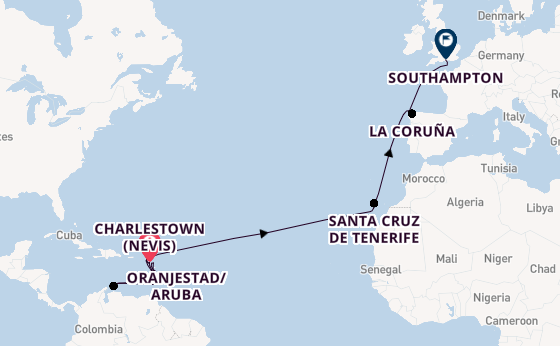 Caribbean from Charlestown (Nevis), St. Kitts with the Arvia