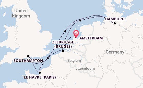 England from Amsterdam, Netherlands with the MSC Preziosa