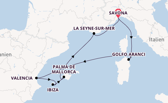 Westliches Mittelmeer ab Savona, Italien auf der Costa Fascinosa