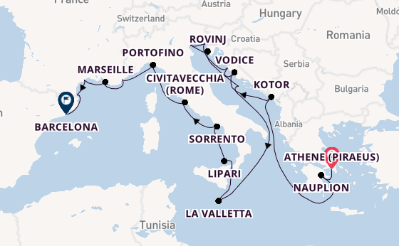 Middellandse Zee vanaf Athene (Piraeus), Griekenland met de Seabourn Ovation