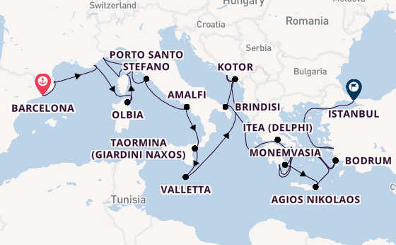 Mediterranean Sea from Barcelona, Spain with the Seabourn Ovation 
