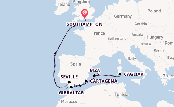 Western Mediterranean from Southampton, England with the Britannia 