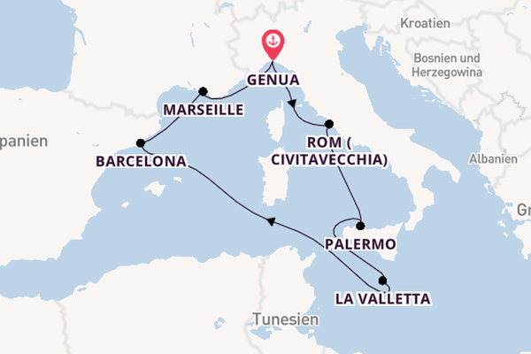 Westliches Mittelmeer ab Genua, Italien auf der MSC World Europa