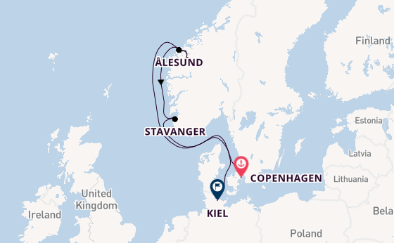Norway from Copenhagen, Denmark with the Costa Diadema