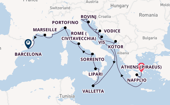 Mediterranean Sea from Athens (Piraeus), Greece with the Seabourn Ovation 