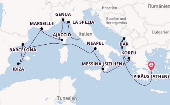 Westliches Mittelmeer ab Piräus (Athen), Griechenland auf der Sun Princess