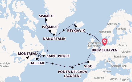 Transatlantik ab Bremerhaven, Deutschland auf der Amadea