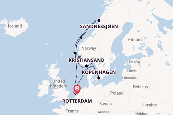 Noorwegen vanaf Rotterdam, Nederland met de Rotterdam