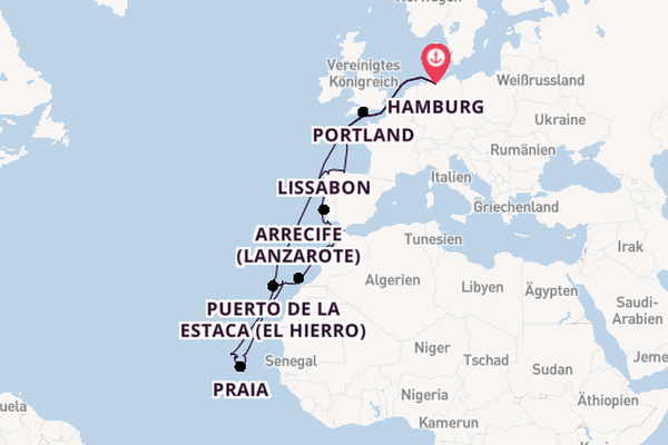 Portugal ab Hamburg, Deutschland auf der MS Hamburg