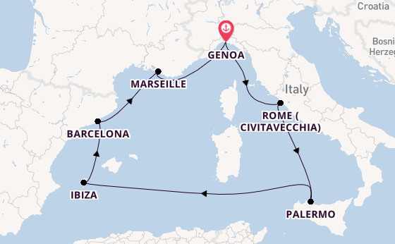 Western Mediterranean from Genoa, Italy with the MSC Seaview