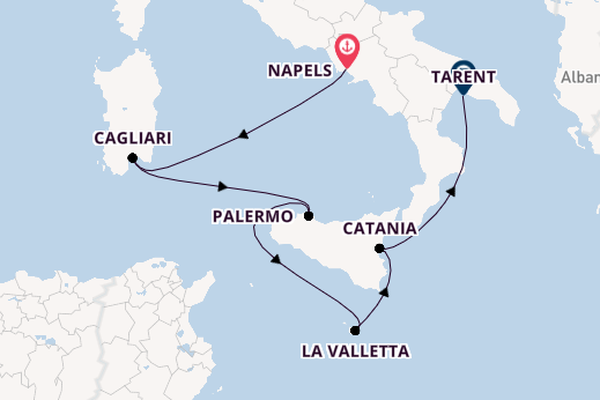 Westelijke Middellandse Zee vanaf Napels, Italië met de Costa Serena