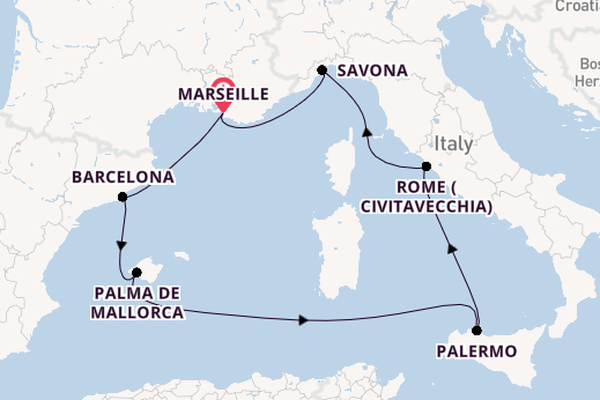 Western Mediterranean from Marseille, France with the Costa Toscana