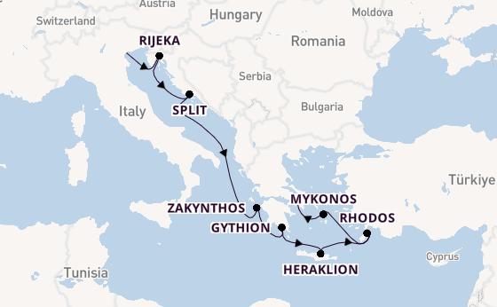 Oostelijke Middellandse Zee vanaf Venetië, Italië met de Insignia