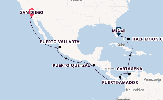 Mittelamerika ab San Diego, USA auf der Zuiderdam