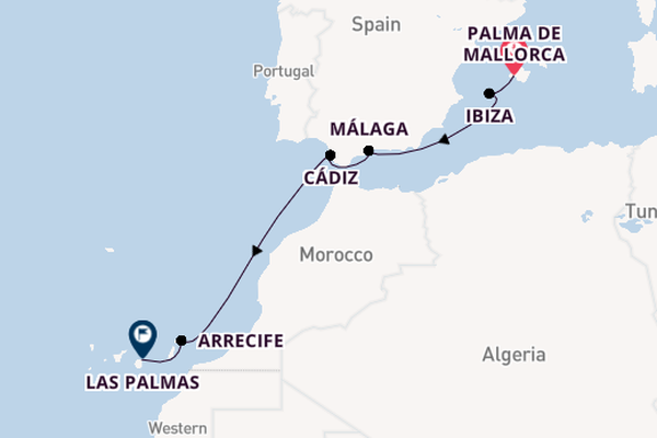 Westelijke Middellandse Zee vanaf Palma de Mallorca, Mallorca, Spanje met AIDAcosma