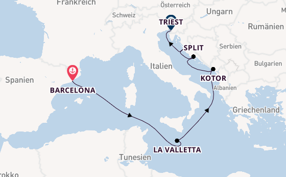 Mittelmeer ab Barcelona, Spanien auf der Queen Elizabeth