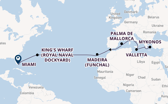 Transatlantic from Piraeus (Athens), Greece with the Seven Seas Grandeur
