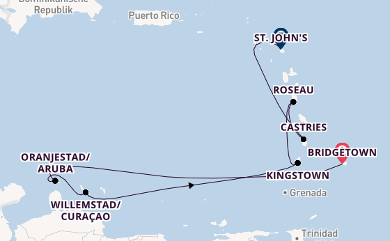 Südliche Karibik ab Bridgetown, Barbados auf der Britannia