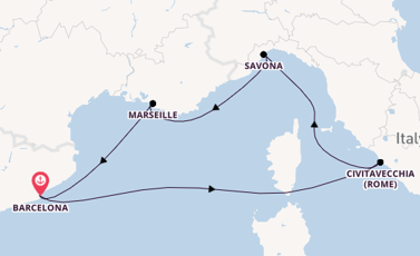 Westelijke Middellandse Zee vanaf Barcelona, Spanje met de Costa Smeralda