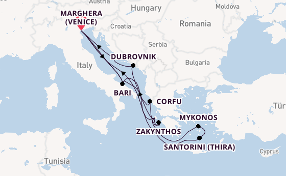 Mediterranean from Marghera (Venice) with the Costa Deliziosa