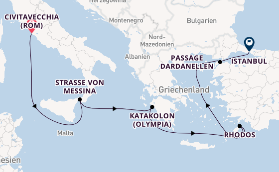 Mittelmeer ab Civitavecchia (Rom), Italien auf der Queen Elizabeth