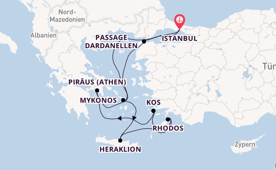 Östliches Mittelmeer ab Istanbul, Türkei auf der Costa Pacifica