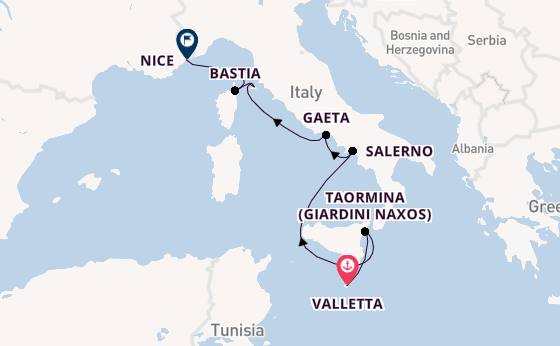 Western Mediterranean from Valletta, Malta with the Silver Shadow