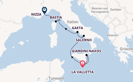 Westliches Mittelmeer ab La Valletta, Malta auf der Silver Shadow