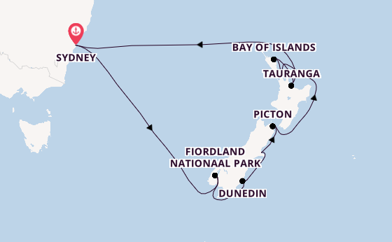Nieuw Zeeland vanaf Sydney, Australië met de Grand Princess