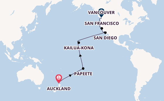 Transpacifisch vanaf Auckland, Nieuw-Zeeland met de Royal Princess
