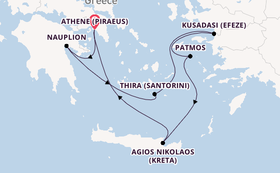 Oostelijke Middellandse Zee vanaf Athene (Piraeus), Griekenland met de Seven Seas Splendor