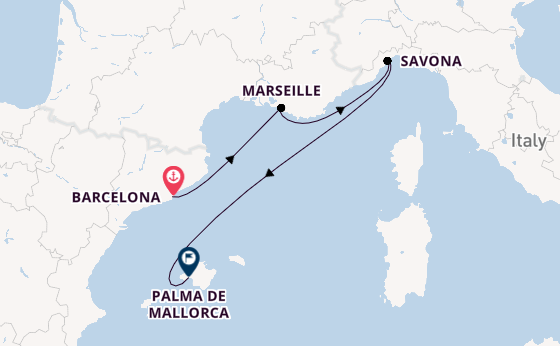 Western Mediterranean from Barcelona, Spain with the Costa Diadema